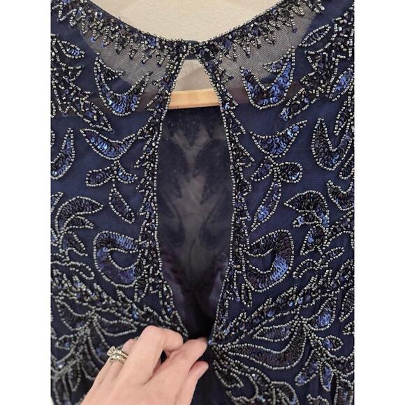 Primavera Couture Fitted Mesh Navy BlueBeaded Dress Sz 10 Prom Formal Homecoming - Picture 5 of 11